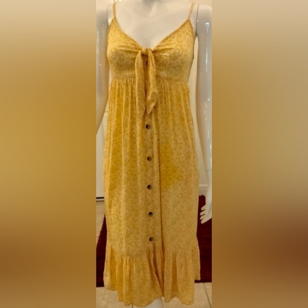 Rayon yellow floral midi dress size XS